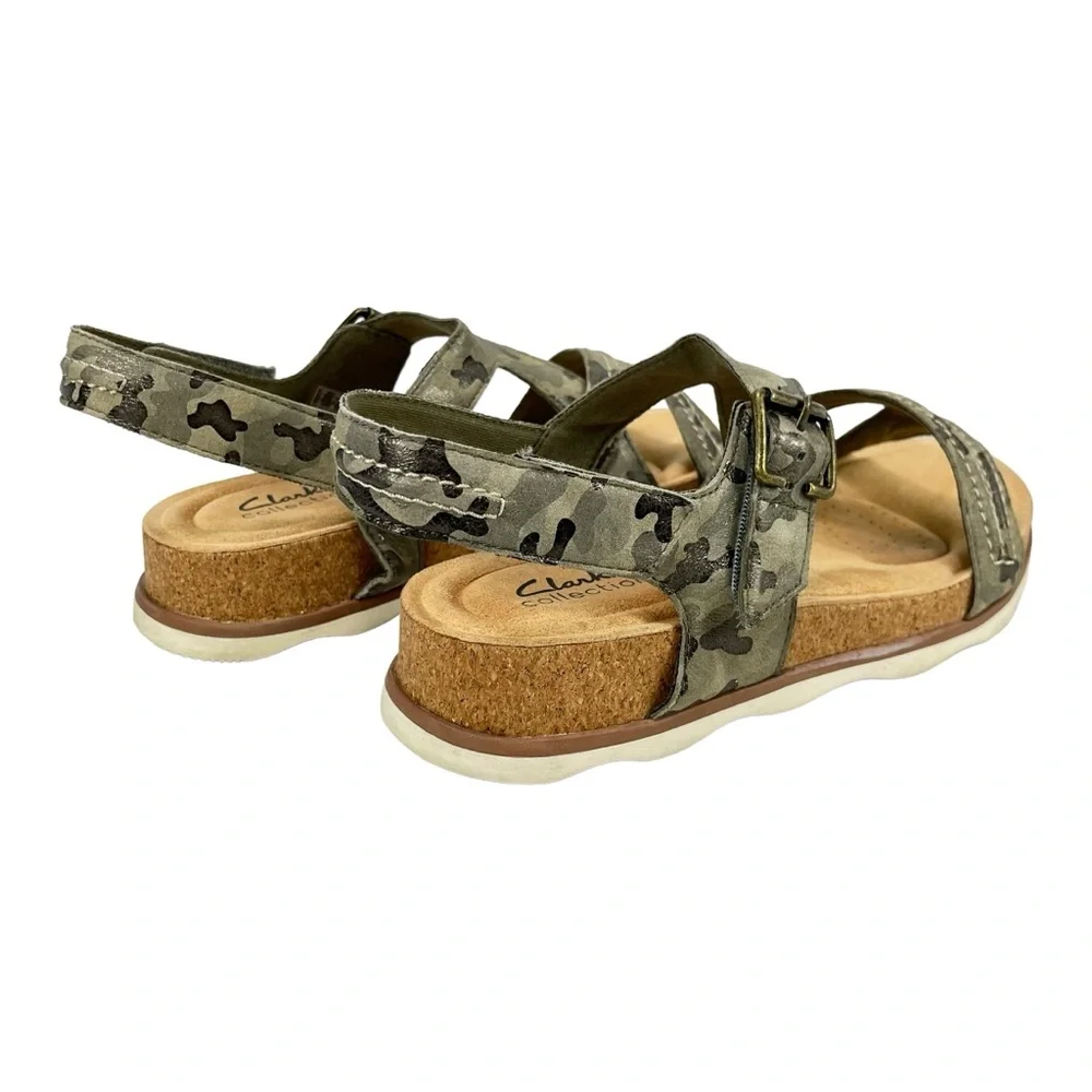 Clarks Women 7.5M Brynn Step Olive Camo‎ Leather Ultimate Comfort Sandals Shoes - Picture 6 of 12